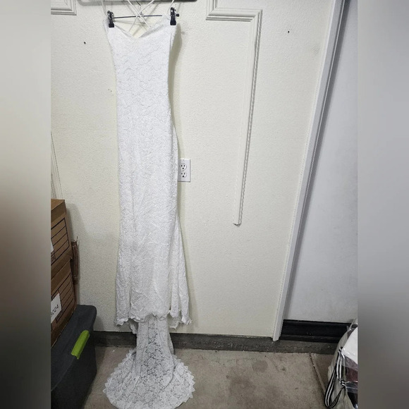 Lulus Perfectly Beloved White Lace Sleeveless Lace-Up Maxi Dress S Wedding Bride - Picture 7 of 12